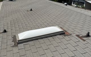Shingle roof with skylight and clear sky